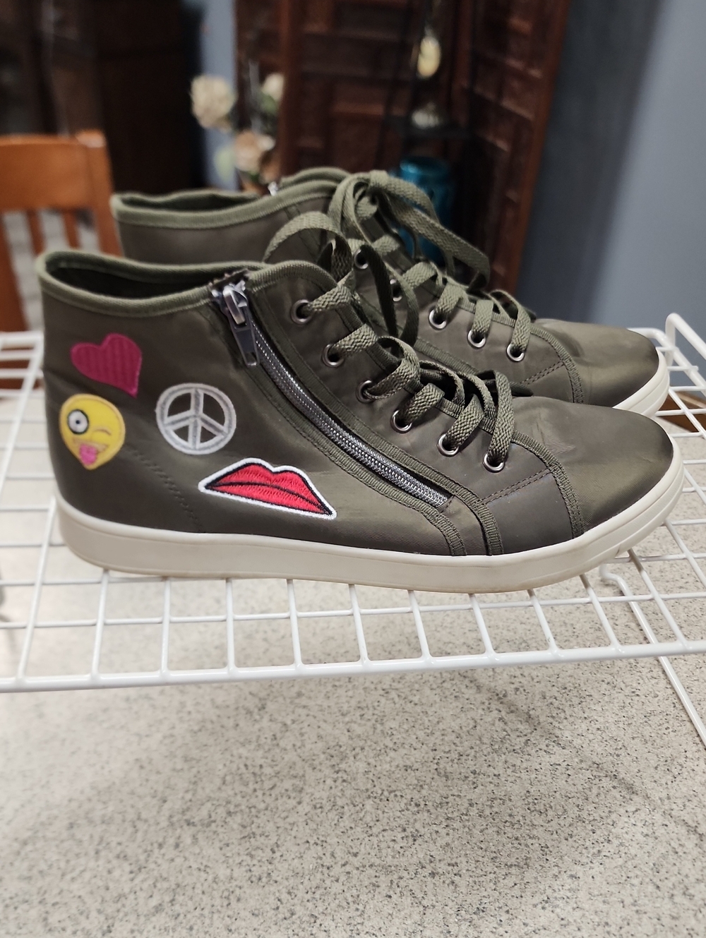 Brash Olive Green High-Top Sneakers with Patch Accents